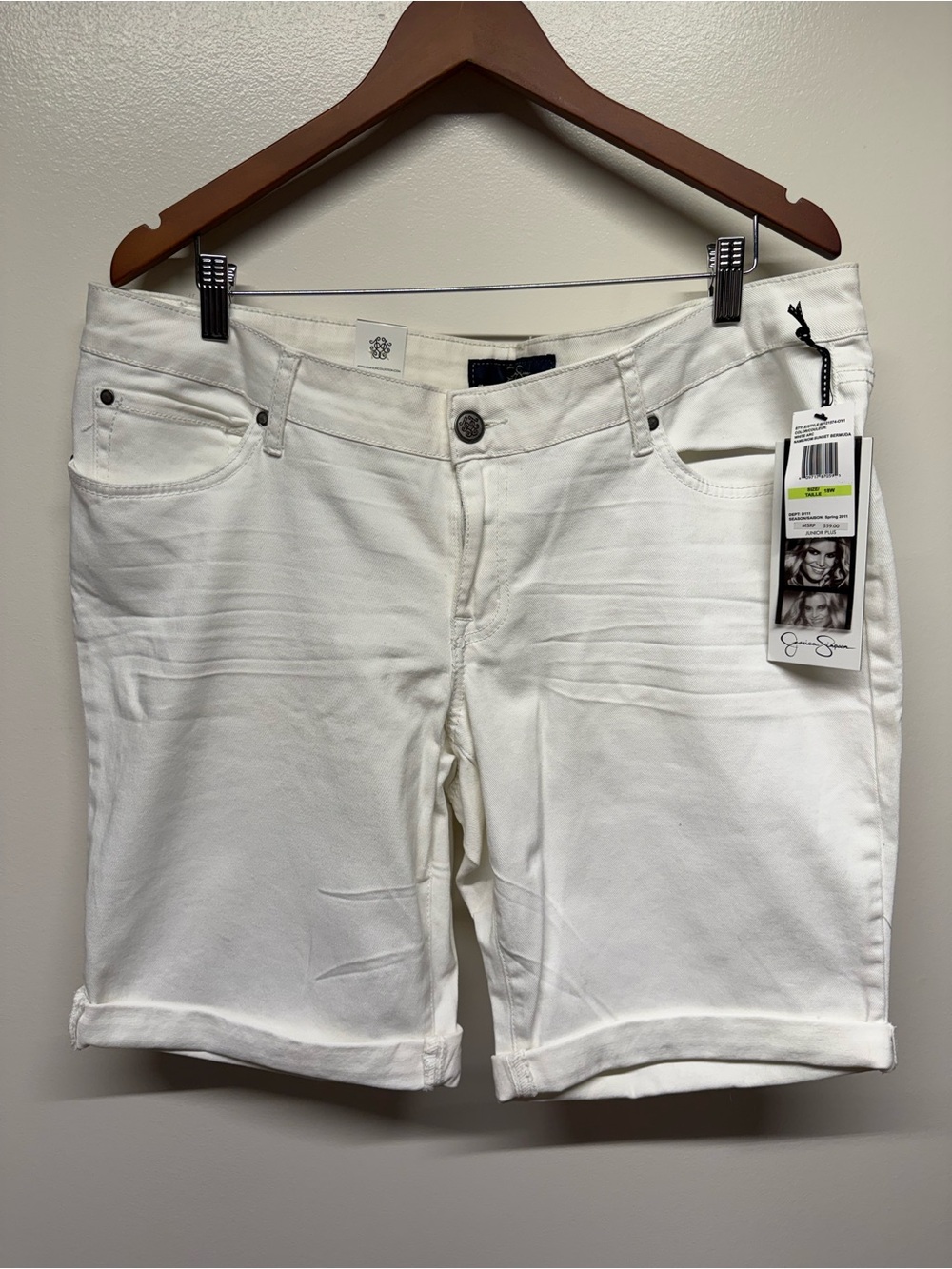 Jessica Simpson White Roll-Cuff Denim Bermuda Shorts